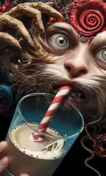a painting of a person in a mask drinking from a drink
