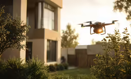 a camera flying over a house from the grass