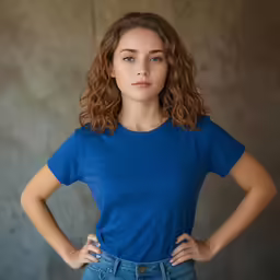 a young woman is standing with her hands on her hips
