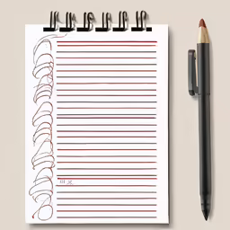 a notebook with writing and an ink pen on top