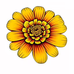 a yellow flower with red centers on white background,a flower with an orange center and yellow petals
