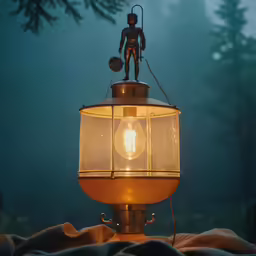 a lamp that has a figure on top
