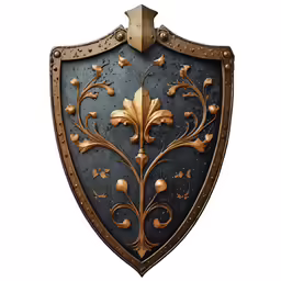 an old style shield with metal florets on it