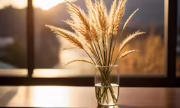 some dead grass in a glass on a table
