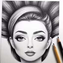 a drawing of a woman with her hair pulled back and eyes slightly closed