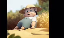 a little kid in a big hat playing in the sand