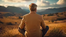 an old man is sitting on top of a hill