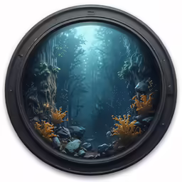 an aquarium view through the porthole window