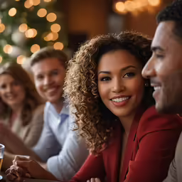 a couple smiling in front of some glasses