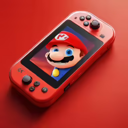 a red nintendo wii game system on top of a table