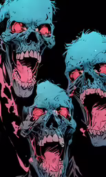 some creepy looking cartoon characters with bloody eyes