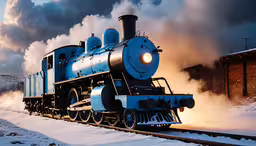 a train is blowing through the fog in the snow,an image of a steam locomotive coming down the track
