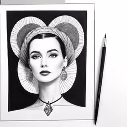an artistic drawing of the actress madal on paper