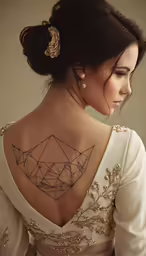 a woman with a very artistic back tattoo