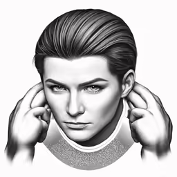 a man with a haircut and an image of a woman