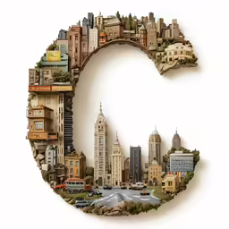 a circular cutout of a city is shown