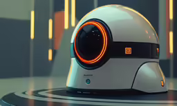 the robot is sitting on the table