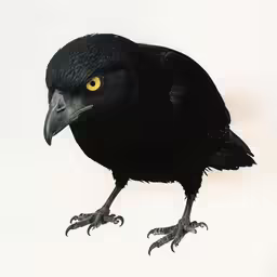 a black bird standing upright with one leg crossed