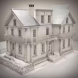 an architectural model of a white brick house