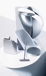 two chairs on a circular table next to a small tabletop