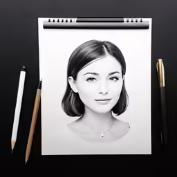 the pencil drawing of the face of a girl with long hair