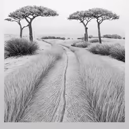 an image of a dirt path through some trees