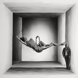 a woman floating in the air while another stands behind her