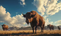 a group of horned cows stand in an open field