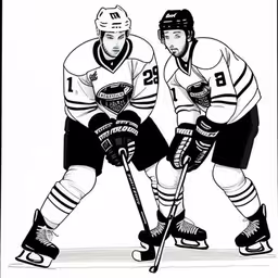 a couple of men on ice hockey next to each other,a drawing of two hockey players on the ice