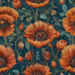 there are many orange flowers on this wall