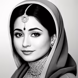 an attractive young woman wearing a head scarf and jewelry