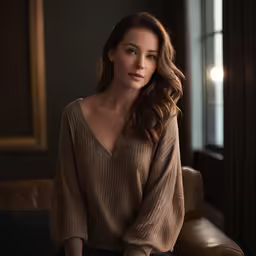 an image of a beautiful woman sitting on a couch