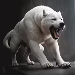 a white polar bear has open its mouth