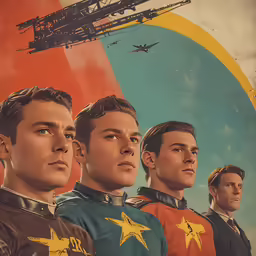 a movie poster with three men in space suits