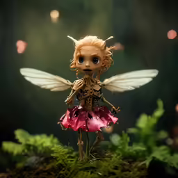 a small doll dressed like a fairy with wings