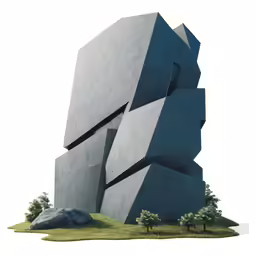 a blue stone building with many windows
