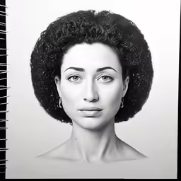 black and white photograph of woman with afro