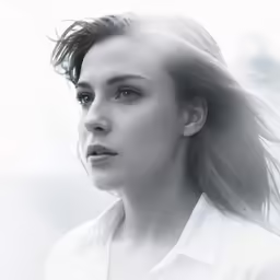 an image of a woman with flying hair