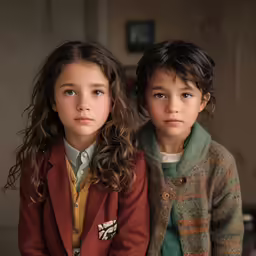a couple of young kids sitting on top of each other