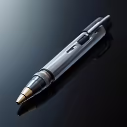 a black, silver and brown pen that is laying on a table