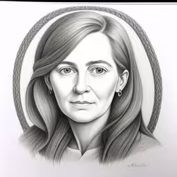 a portrait drawing of a lady wearing a hat,a drawing of a woman in a hat,the drawing of an older woman is shown,a drawing of a woman with a rope over her head,a drawing of a woman