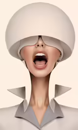 a female in an unusual hat making a funny face