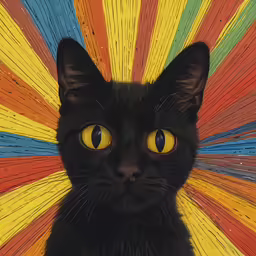 a very cute black cat with an artistic background