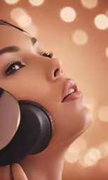 a woman with ear buds on, looking in to the distance