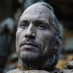a man with grey hair and beard is staring at something