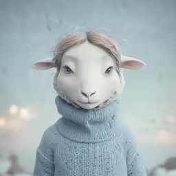 a stuffed animal wearing a sweater and a necklace