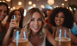 a couple of women with glasses in their hand