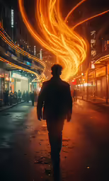 person walking down the street near buildings with a long exposure on the background