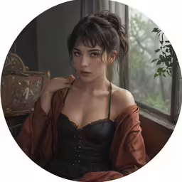 a girl sitting by a window and wearing lingerie