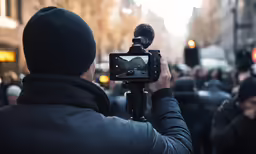 a person filming a demonstration for a street show